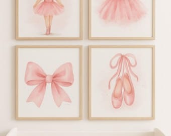 Pink Ballerina Nursery Art Set | Watercolor Ballet Prints (Digital Download)