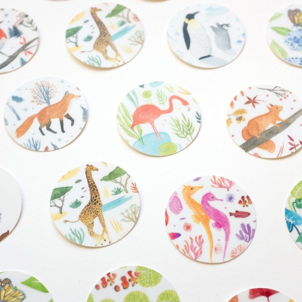 Animal stickers, stationery stickers, cute animal stickers, animal sticker set, round stickers, cute stickers