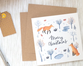 fox christmas card, fox holiday card, fox card, Winter greeting card, winter holiday card, fox greeting card,merry christmas card, xmas card