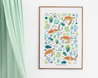 ocean nursery print, ocean nursery, blue green nursery print, green ocean nursery, ocean print kid room, marine life art, marine art print