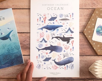 Calendrier d'anniversaire inspiré de l'océan pour les amoureux de la mer – Cadeau idéal pour les biologistes marins !