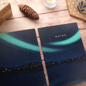 Diario di scrittura, aurora boreale, quaderno dei pensieri, cielo notturno, diario notturno del quaderno dei sogni, diario A5, diario del quaderno