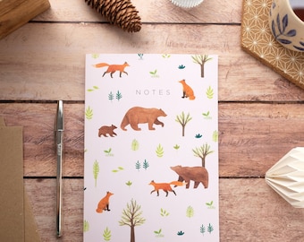 Cute notebook, Fox lover, forest lover, Woodland stationery, notebook A5, forest notebook, notebook journal, notebook for work