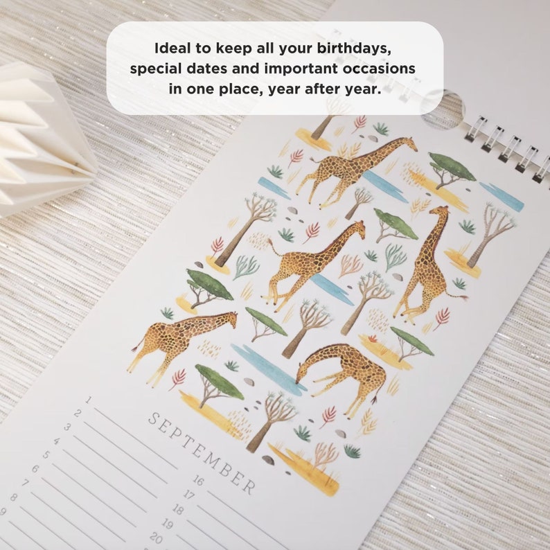 Animal birthday calendar, Perpetual birthday calendar, Wall Birthday Perpetual Calendar, Birthday calendar for animal lover, event calendar image 2