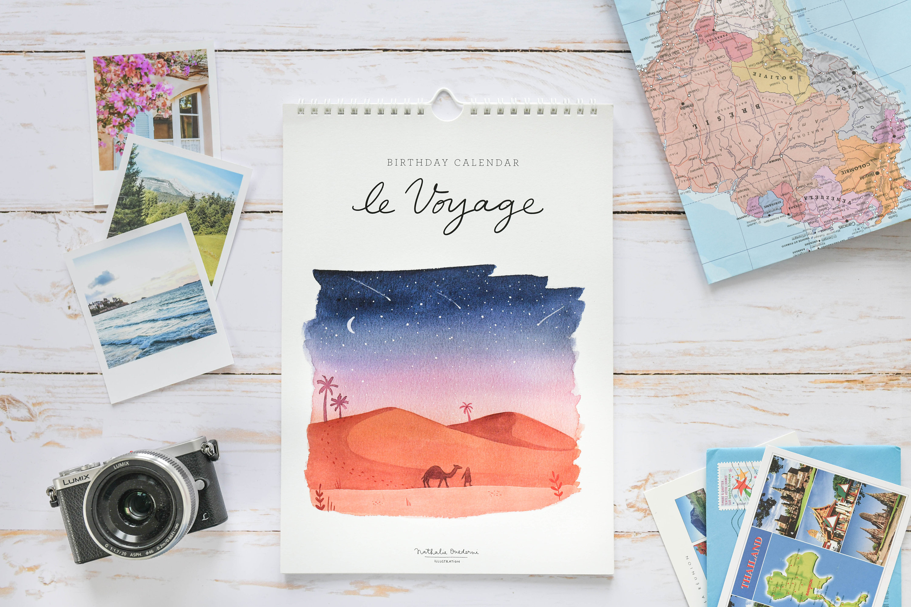 Wall travel calendar, perpetual Calendar, perpetual birthday calendar, Landscape birthday calendar, gift for travel lover, Gift for traveler