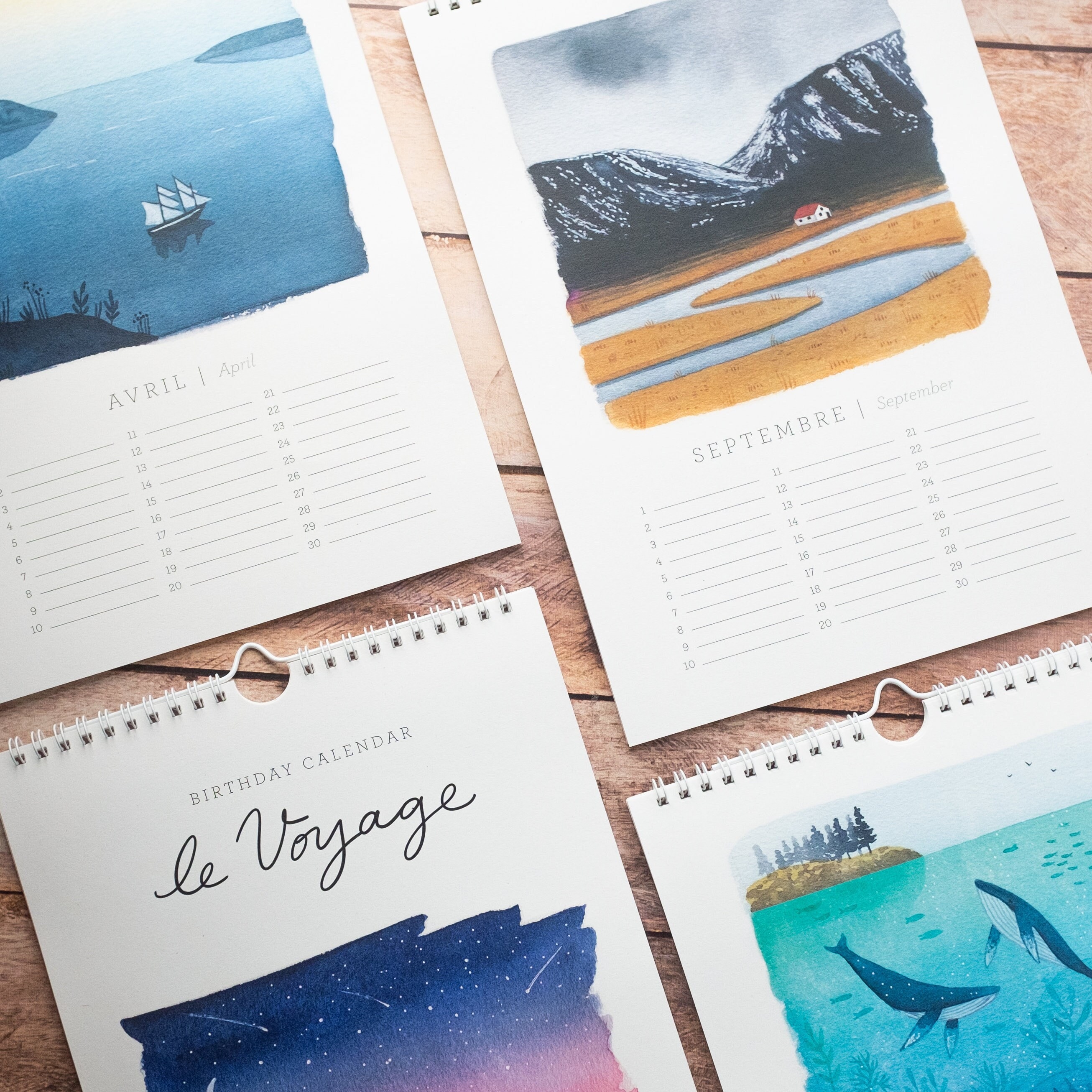 Landscape birthday wall calendar, undated wall calendar, celebrations, Gift for traveler, Wall travel calendar, perpetual birthday calendar