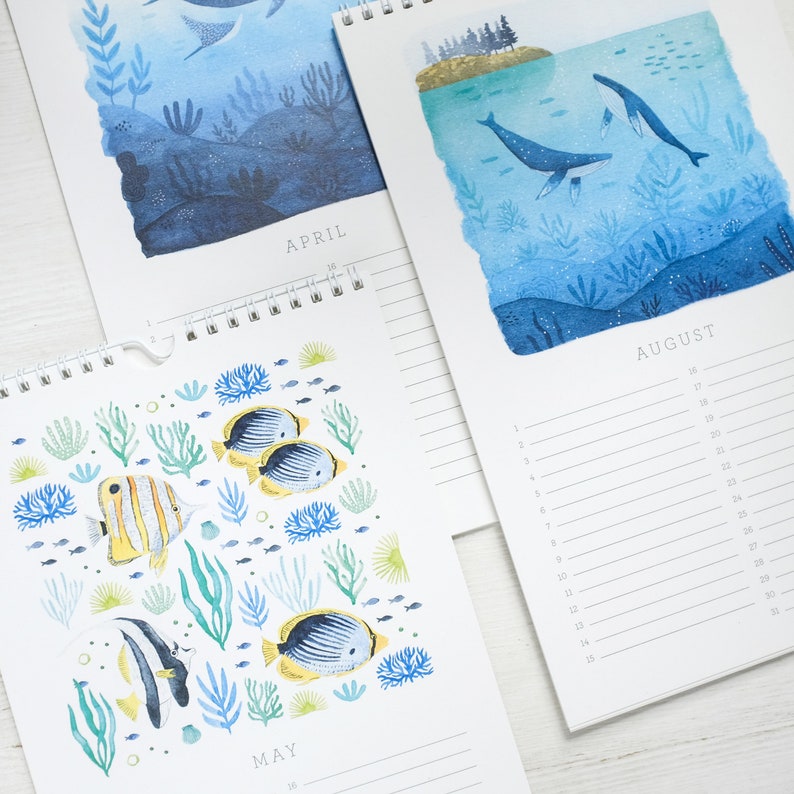 Birthday wall calendar, Perpetual Calendar, Ocean calendar, Gift for marine biologist, gift for whale lover, Sea lover gift, whale calendar image 3