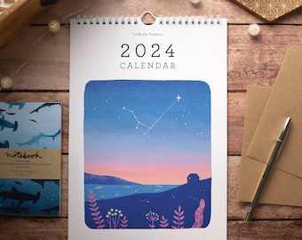 12 months calendar, 2024 travel calendar, Wall calendar, calendar, gift for travel lover, calendars and planners, paper calendar, paper love