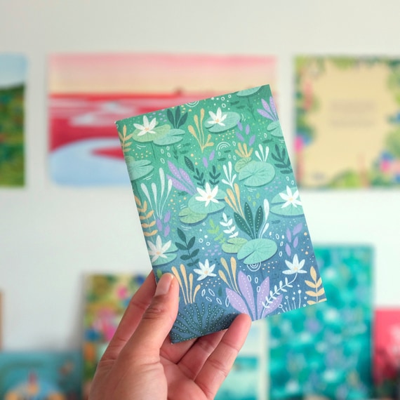 Small cute notebook, lilies notebook, A6 notes journal, gift for color lover, A6 notebook, cute gift, cute stationery, waterlily notebook