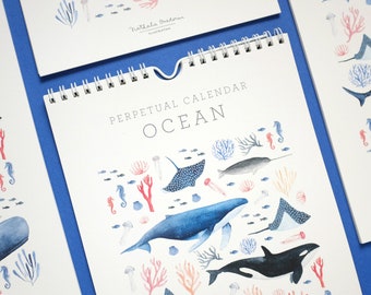 Birthday wall calendar, Perpetual Calendar, Ocean calendar, Gift for marine biologist, gift for whale lover, Sea lover gift, whale calendar