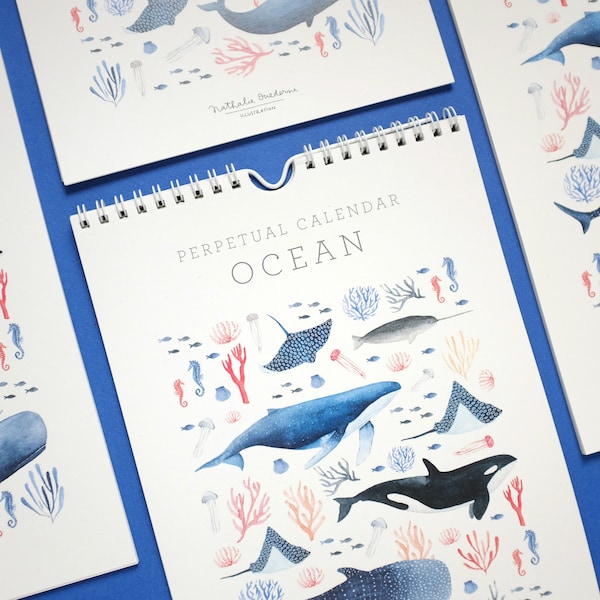 Calendrier mural d'anniversaire, calendrier perpétuel, calendrier océanique, cadeau pour biologiste marin, cadeau pour amateur de baleines, cadeau pour amoureux de la mer, calendrier baleine