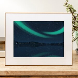 Northern lights, night art, aurora borealis art print, night landscape, night sky fine art print, stars art print image 2