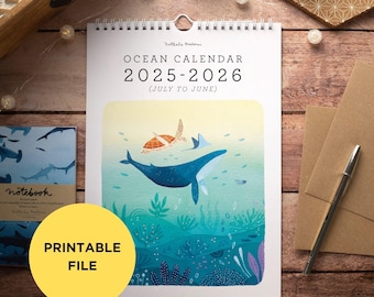 2025 / 2026 MID YEAR PRINTABLE Calendar, July to June 2026 Printable Wall calendar, digital 2025-2026 calendar, Monthly planner calendar