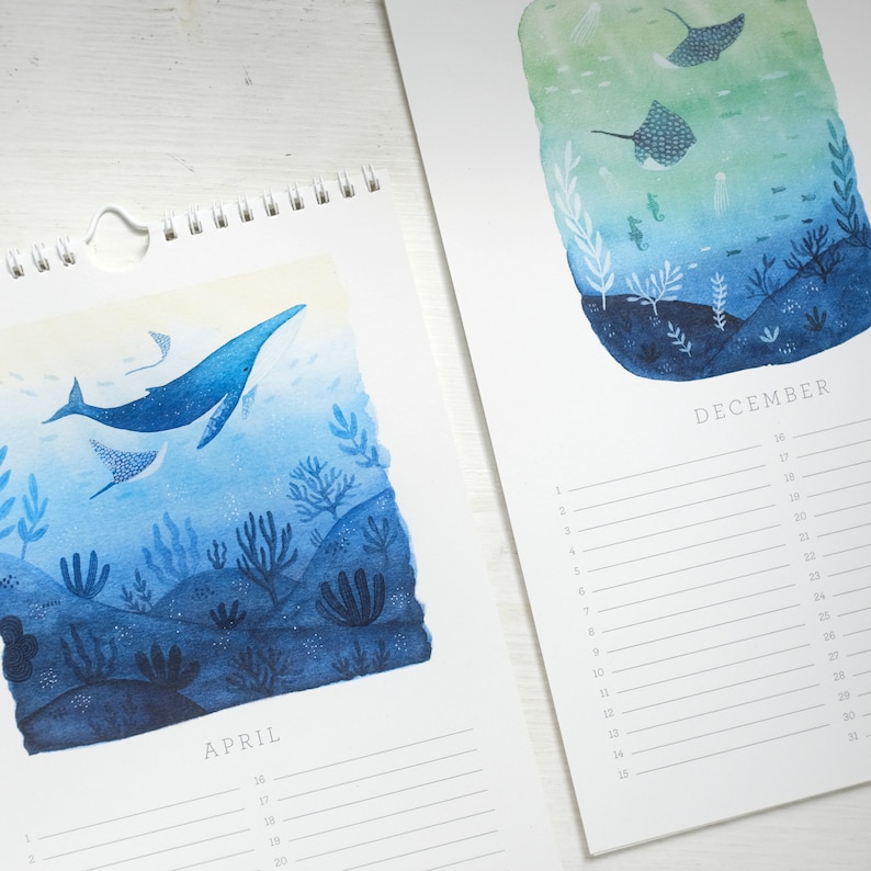 Birthday wall calendar, Perpetual Calendar, Ocean calendar, Gift for marine biologist, gift for whale lover, Sea lover gift, whale calendar image 7