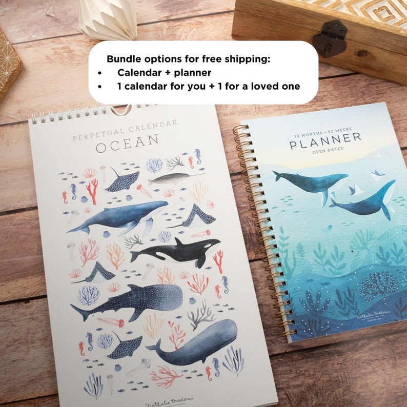 Birthday wall calendar, Perpetual Calendar, Ocean calendar, Gift for marine biologist, gift for whale lover, Sea lover gift, whale calendar image 6