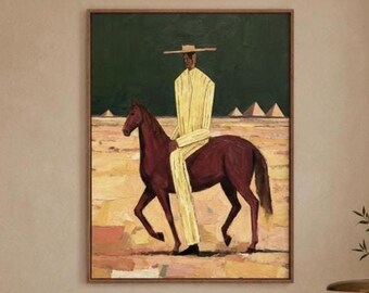 Cowboy Rider Oil Painting, Original Western Figure Artwork, Desert Horse Wall Art, Hand Painted Canvas Decor, Rustic Home Style