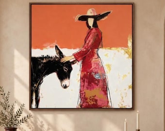 Cowgirl Oil Painting,Original Western Wall Art,Woman Figure Canvas Art,Black Cow Lifestyle Decor,Modern Vintage Artwork,Rancg Home Decor
