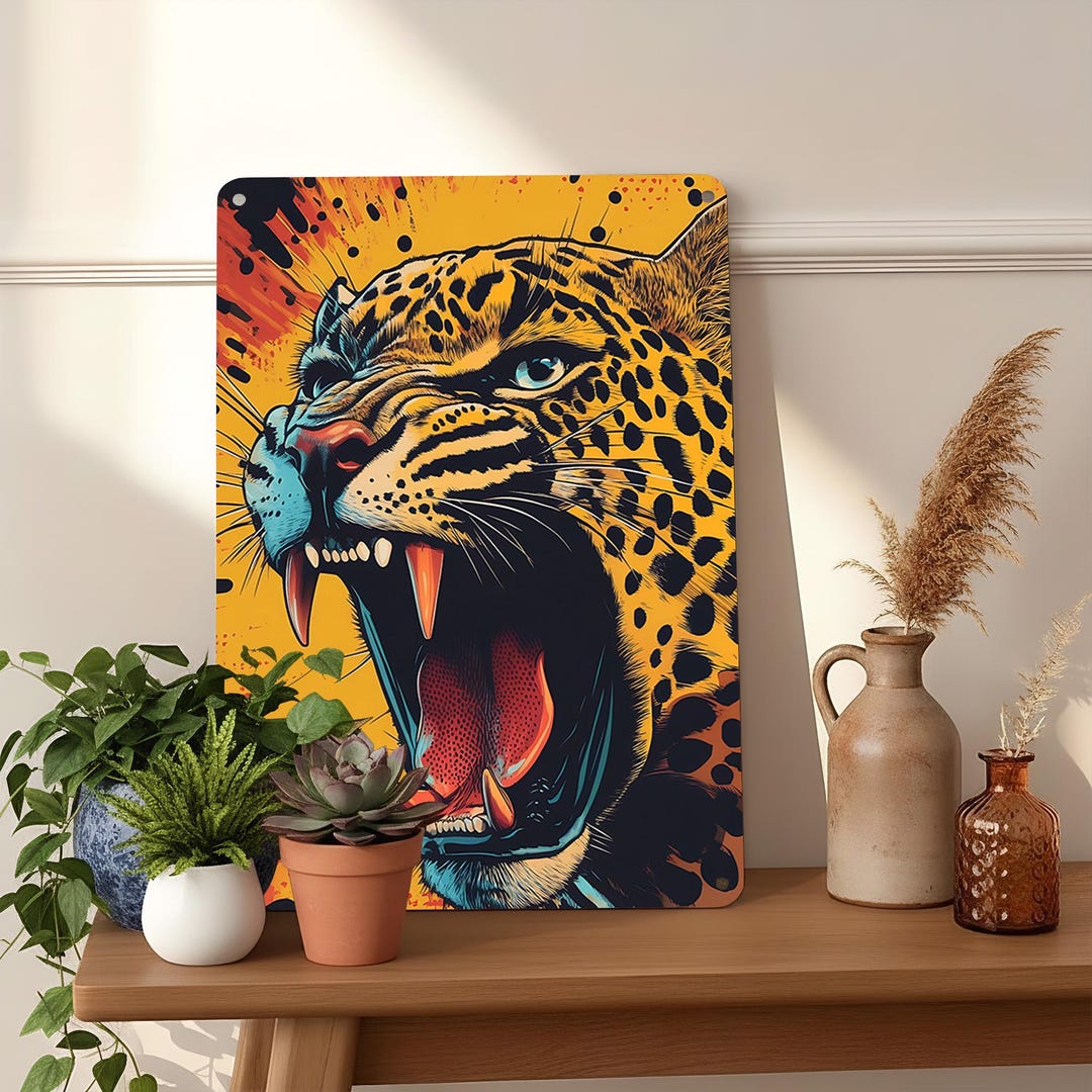 Roaring Leopard Metal Sign,bold Comic Style Sign,graffiti Art Style ...