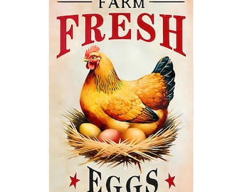 Farm Fresh Egg Metal Sign,Golden Hen on Nest Sign,Rustic Farm Decor,Sign 12"x8",Personalized Vintage Sign,Countryside Art Sign,For Home Sign