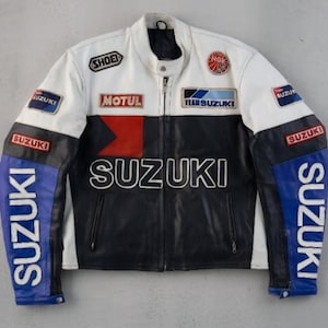 Suzuki Racing Motorbike Leather Jacket, Genuine Cowhide Leather jacket, Stylish Biker Jacket, Leather Jacket For Unisex, Gift for Him or Her