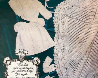 Vintage Royal Baby Layette Knitting Pattern: Cardigan, Gown, Bonnet (PDF Download)