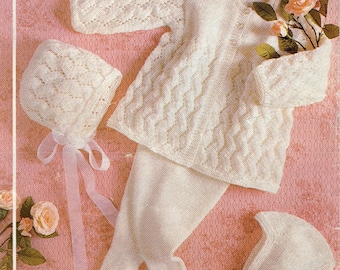 Vintage Baby Christening Set Knitting Pattern: Cardigan, Bonnet, Booties (PDF Download)