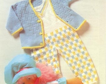 Vintage baby knitting pattern jumpsuit and jacket PDF download
