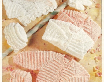 Vintage Baby Knitting Pattern: Cardigan, Jumper, Bonnet & Booties (PDF Download)