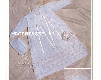 Vintage Christening Set Knitting Pattern: Baby Gown, Bonnet, Booties (PDF Download)