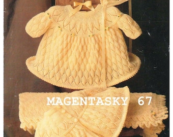 Vintage Baby Cardigan Set Knitting Pattern – Dress, Bonnet & Blanket (PDF Download)