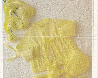 Vintage Baby Knitting Pattern: Cardigan, Bonnet, Booties (PDF Download)