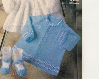 Vintage baby cardigan matinee coat booties bootees set knitting pattern newborn PDF instant download