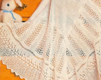 Padrão de tricô vintage para manta de bebê, manta para batizado (download em PDF)