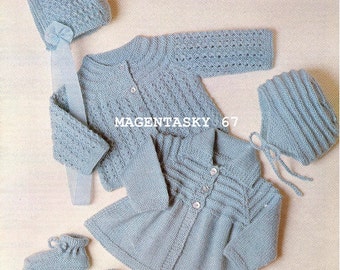 Vintage Baby Cardigan Knitting Pattern: Matinee Coat, Bonnet & Booties (PDF Download)