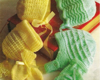 Vintage Baby Bonnet and Mittens Knitting Pattern, Newborn Set (PDF Download)