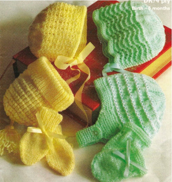 Baby Bonnet Helmet Hat Bobble Hat Mittens Set Newborn Knitting