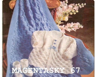 Vintage Baby Knitting Pattern: Cardigan, Booties, Blanket (PDF Download)