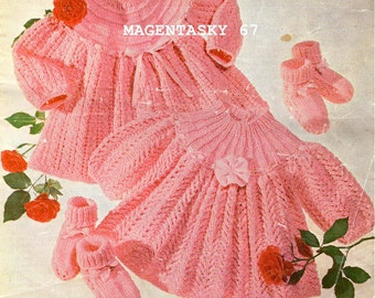 Vintage Baby Tunic Set Knitting Pattern, Newborn Top, Dress, Booties (PDF Download)