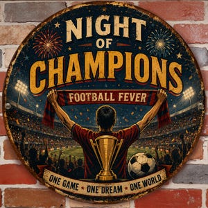 Night Of Champions Round Metal Tin Sign,Vintage Football Fever Wall Decor,Rustic Sports Plaque,Wall Art for Bar,Man Cave & Football Fan Gift