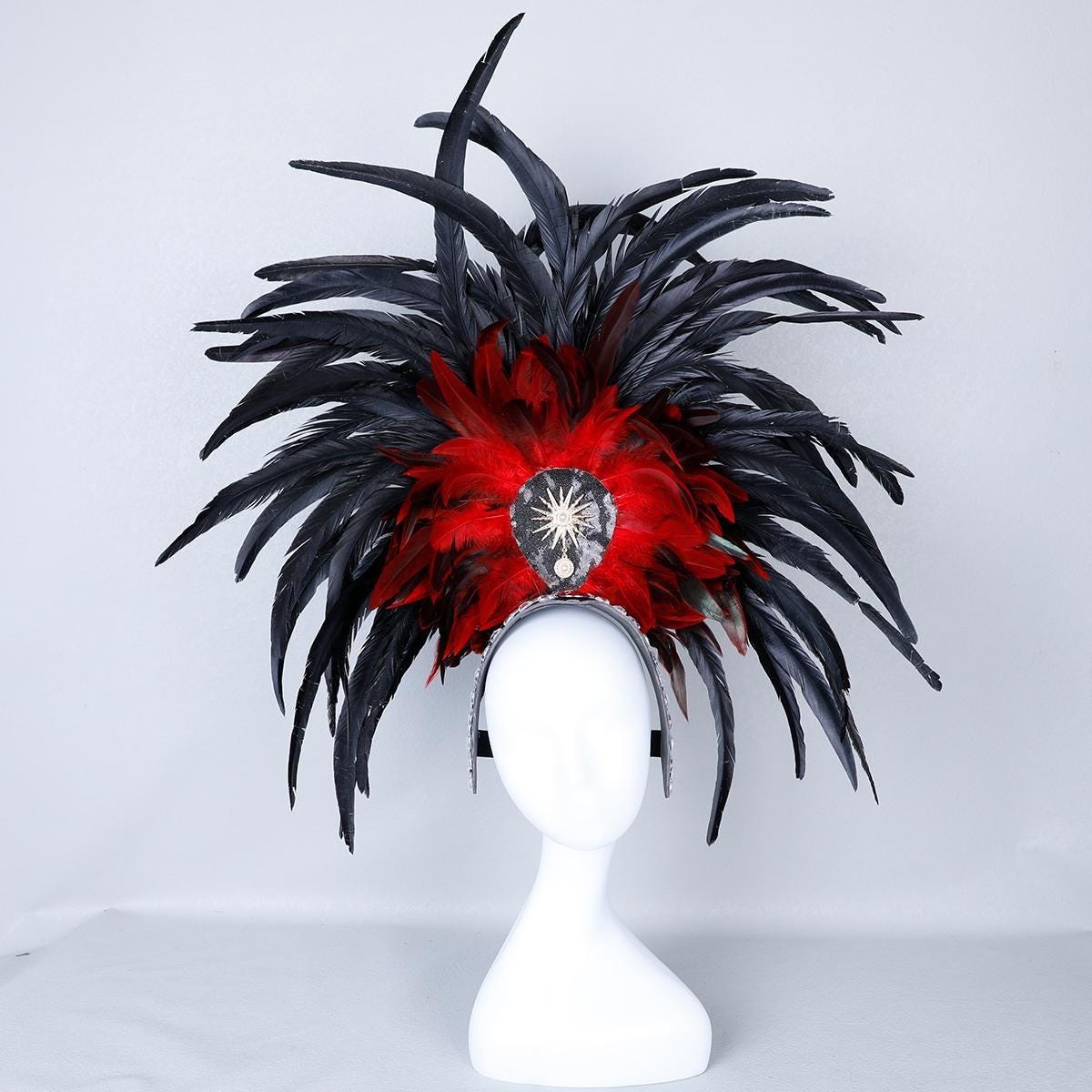 Elegant black Burlesque Showgirl Madi Gras Feathered Headpiece Women main image 4
