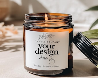 9oz Amber Jar Candle Mockup PSD Smart Object Printify Photopea Digital Download