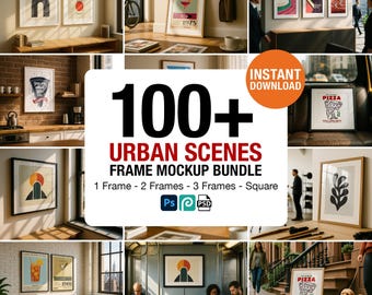 100 Urban Frame Mockups — City Scene PSD Bundle for Wall Art Prints
