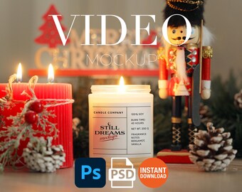 Maquette vidéo de bougie PSD Modèle d'objet intelligent Scène festive de Noël confortable PSD