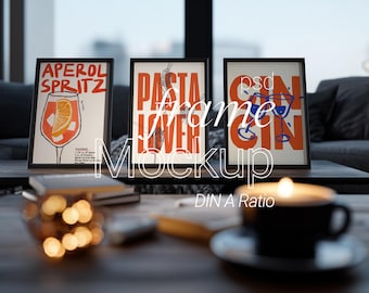 3 Frame Living Room Poster Display Black Wall Art Modern Interior PSD Download