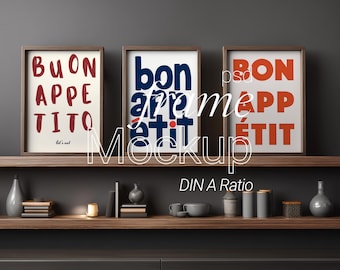 3 Frame Mockup Shelf Poster Display Wooden Wall Art Modern Interior PSD Download