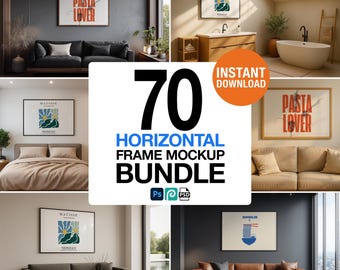 Horizontal Frame Mockup PSD Bundle, Neutral Modern Scenes, Smart Object Templates