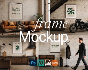 Black Frame Mockup Bundle Vertical Wall Art PSD Poster Template