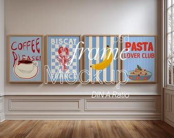 Maqueta PSD de 4 marcos verticales, arte mural de madera para galerías múltiples, plantilla de cuatro pósteres