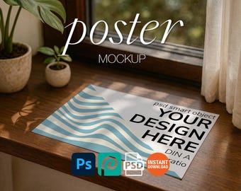 Horizontal Paper Poster Mockup Flat Lay Digital Display DIN A Ratio Smart Object Template