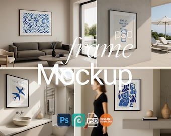 Black Frame Minimalist Frame Mockup Bundle Wall Art Poster Template
